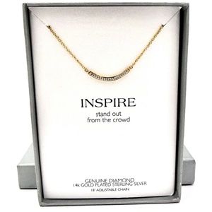 GENUINE DIAMOND NECKLACE Sterling Silver 14K Gold Plated NWT